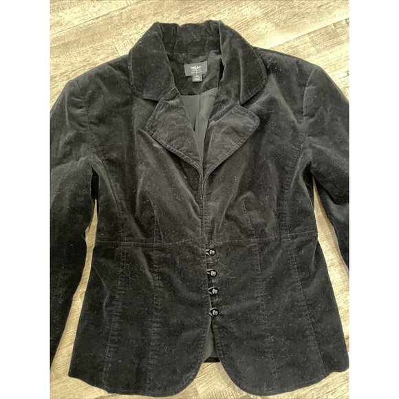 Mossimo Black Velvet 4 Round Button Front Fitted Blazer Jacket Size XS - Picture 2 of 10